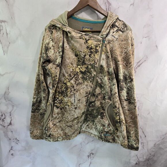 Cabelas Hoodie Womens Medium Camo Zone Western Zip Sweatshirt Jacket Grassland - Picture 1 of 12